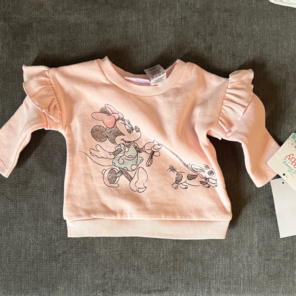 Disney Light Pink Baby Sweatshirt with Minnie Mouse and Pluto
